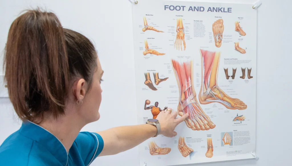 Podiatrist assessing a patient's foot as part of chronic illness management in Brisbane