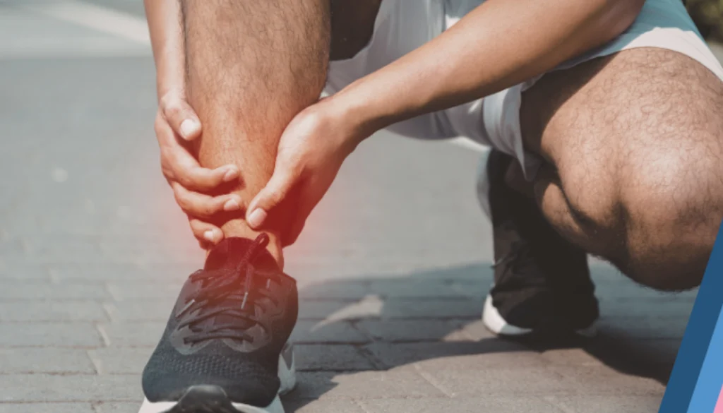 Athlete look to receive sports foot care advice from a podiatrist in Brisbane due to pain as they hold their saw ankle.